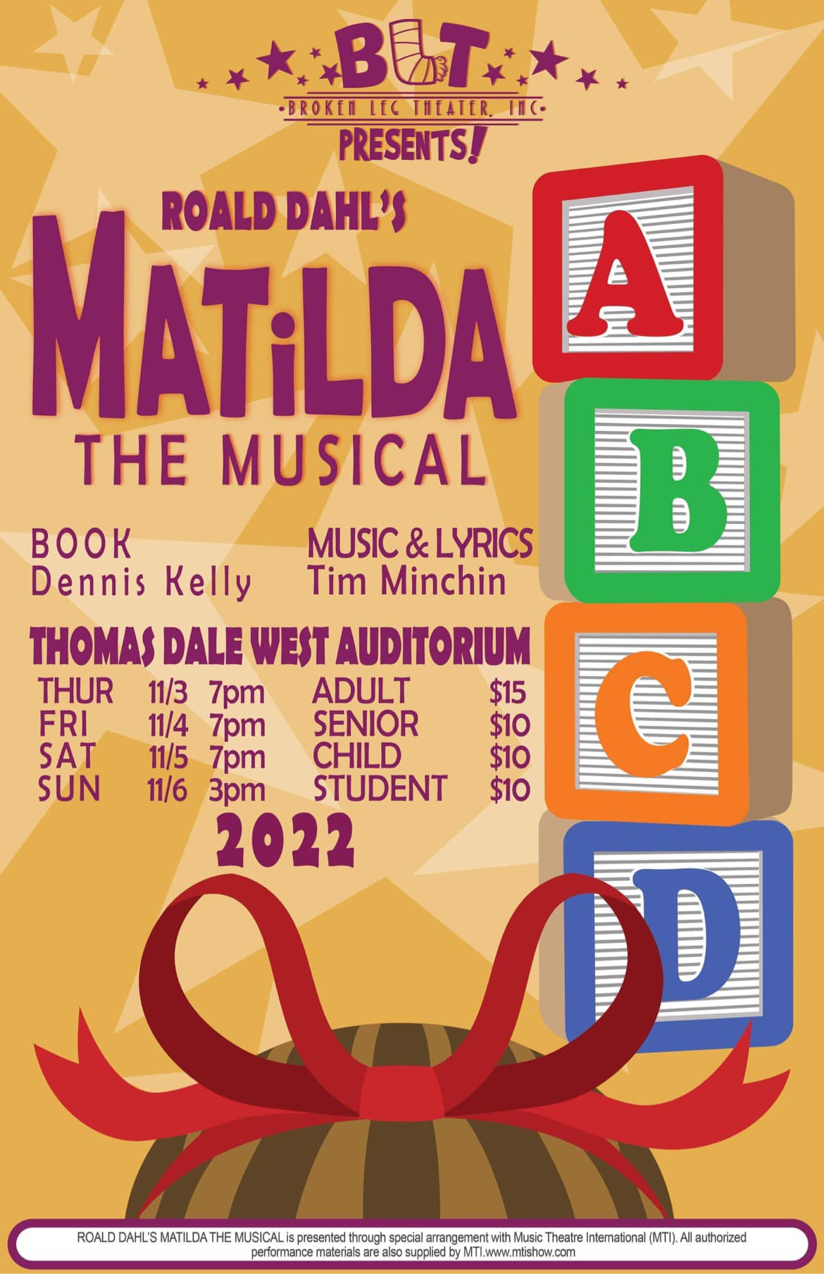 MATILDA the Musical November 3-6, 2022 – Broken Leg Theater